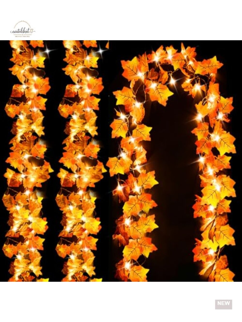 Fall Garland with Lights, 24.6ft, 60 LED, Battery Operated, Indoor/Outdoor,